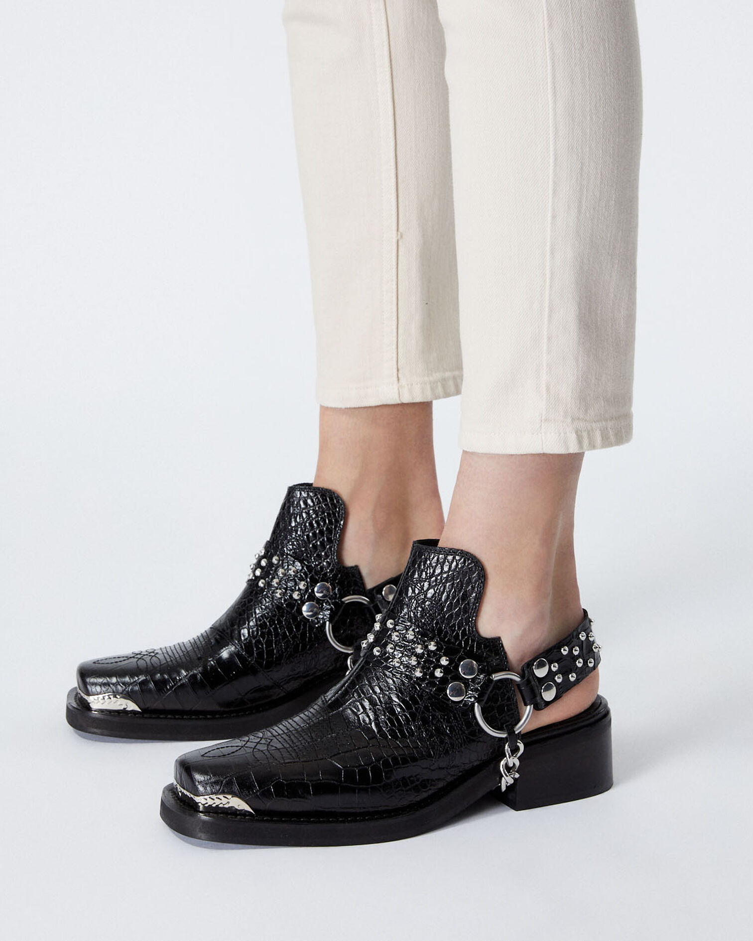 Mules cuir noires détail western amovible, BLACK, hi-res image number null