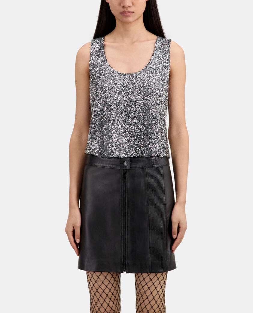 The Kooples FEMME SILVER top à sequins argenté