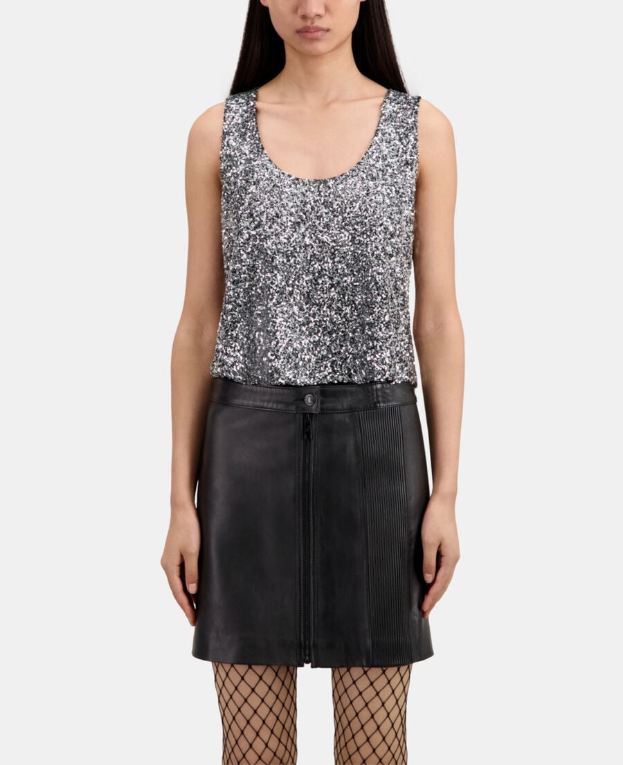 The Kooples FEMME SILVER top à sequins argenté