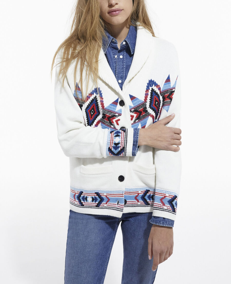 patterned cardigan with shawl lapels