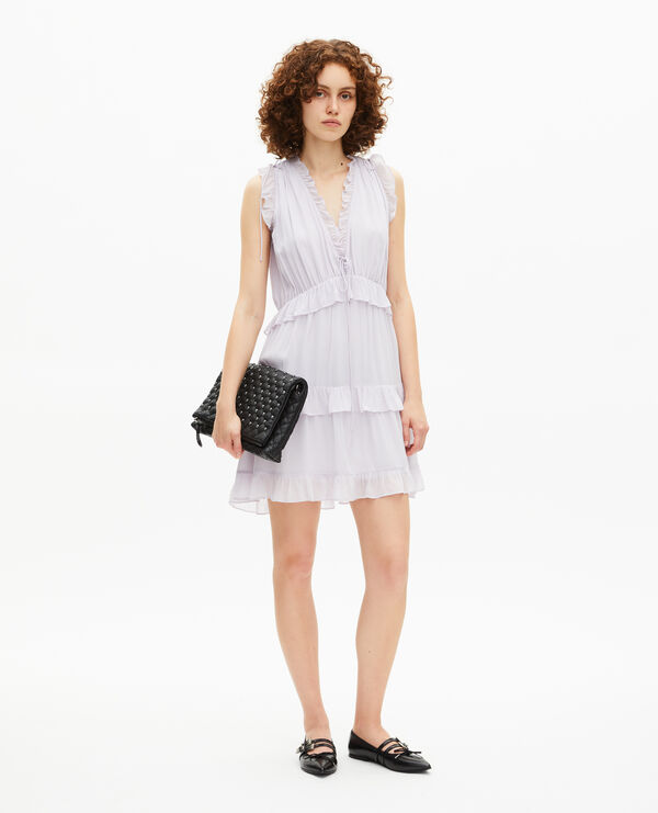 The Kooples DAMEN LIGHT PURPLE kurzes kleid mit fliederfarbenen rüschen