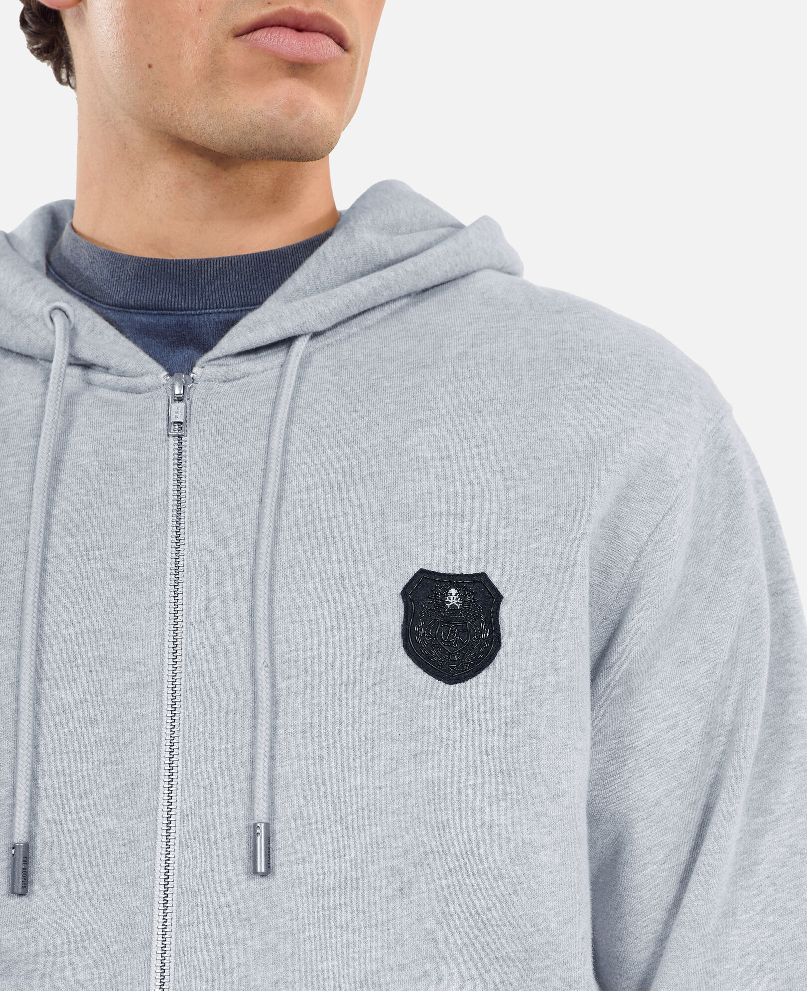 The Kooples HOMME GREY MELANGE sweatshirt à capuche blason gris