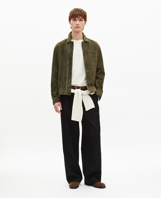 The Kooples HERREN KAKI wildlederjacke mit versetztem rei&szlig;verschluss in khaki