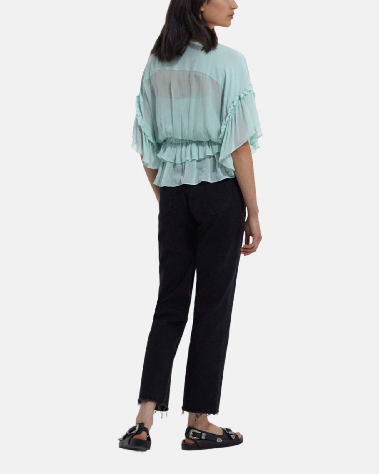 The Kooples WOMEN GREEN ruffled short sleeved top