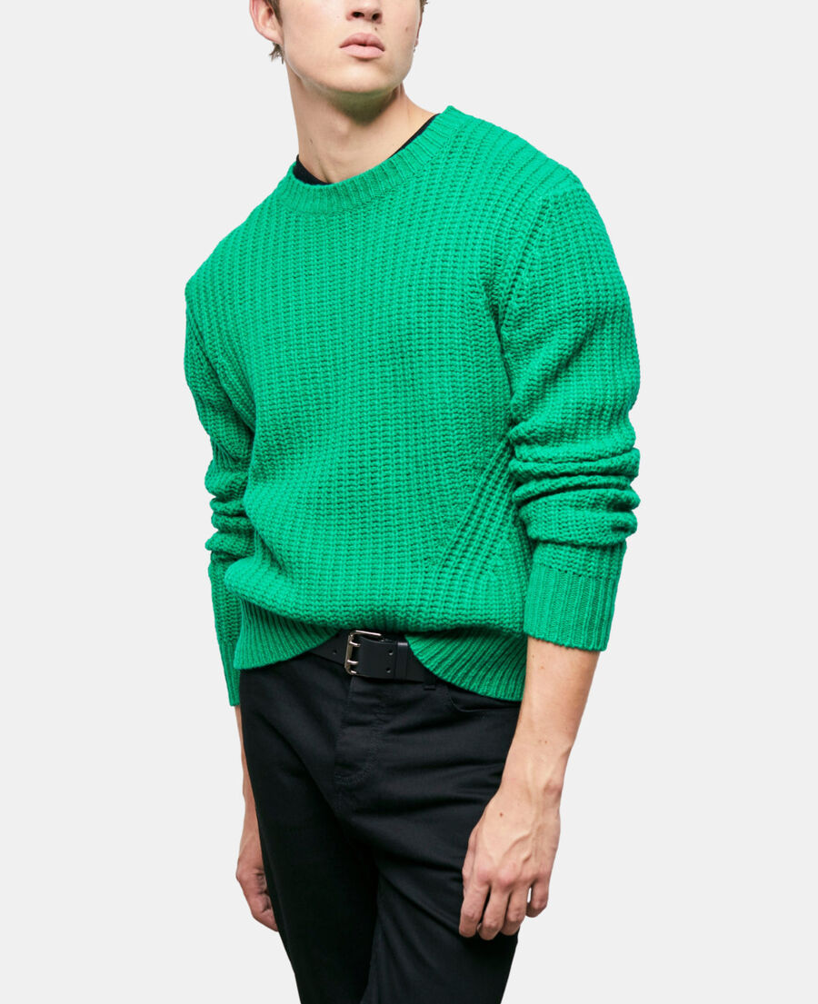 green knit sweater