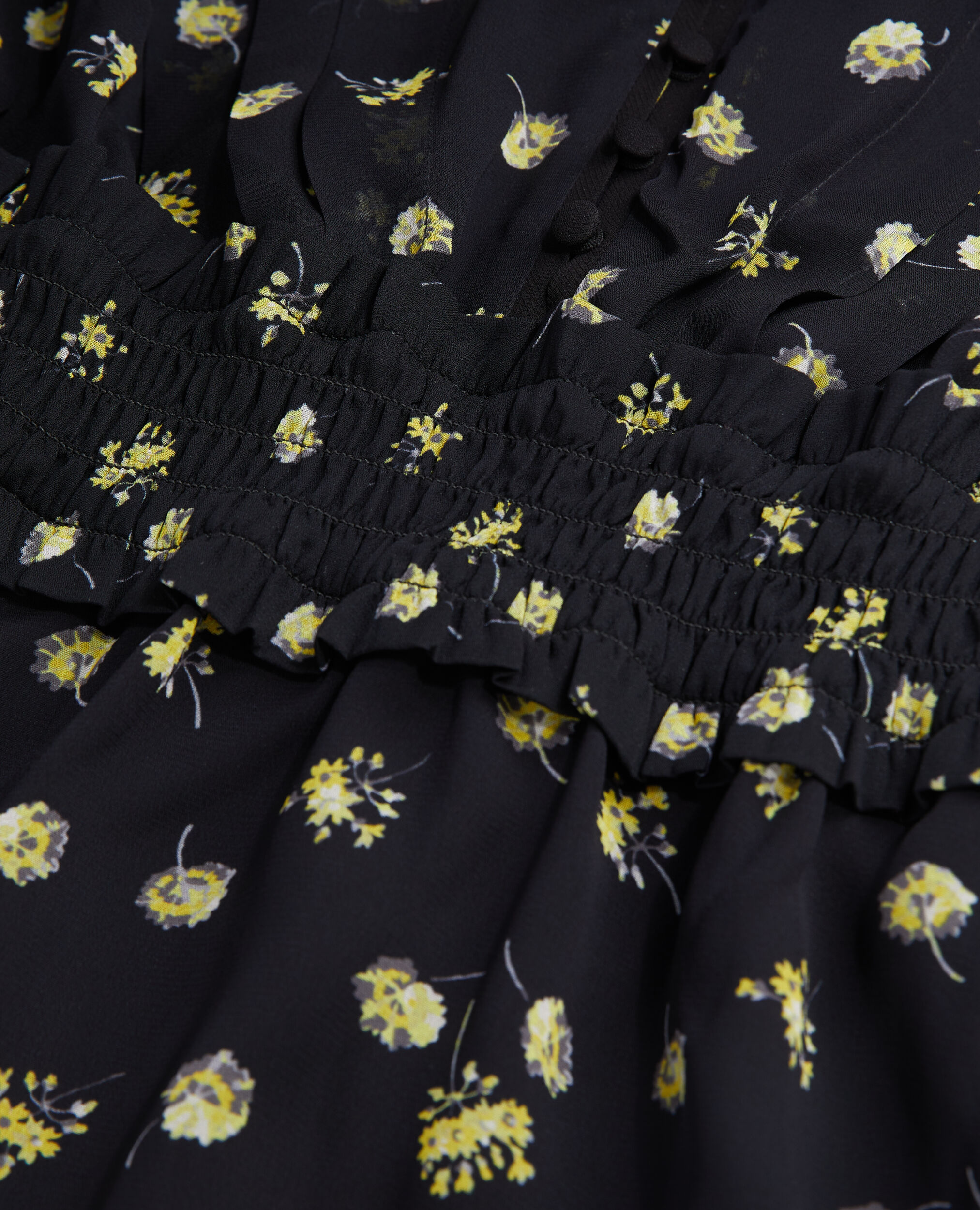 Printed top with smocking, BLACK / YELLOW, hi-res image number null