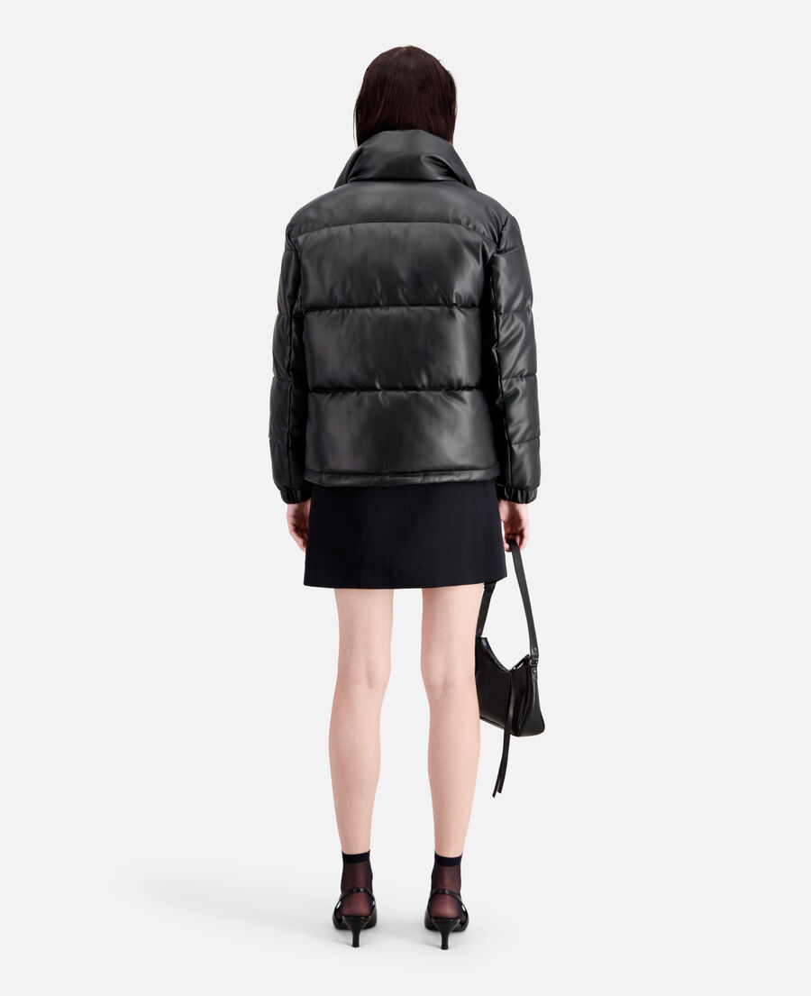 black faux leather puffer jacket