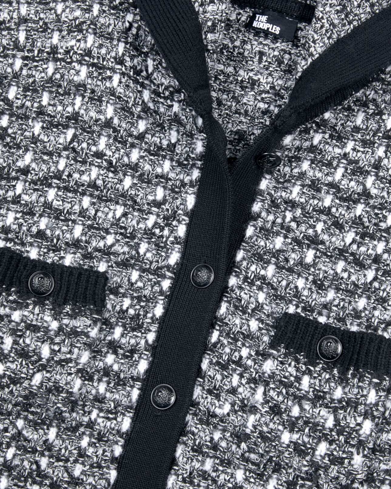 The Kooples FEMME BLACK / WHITE cardigan à capuche en tweed noir et blanc