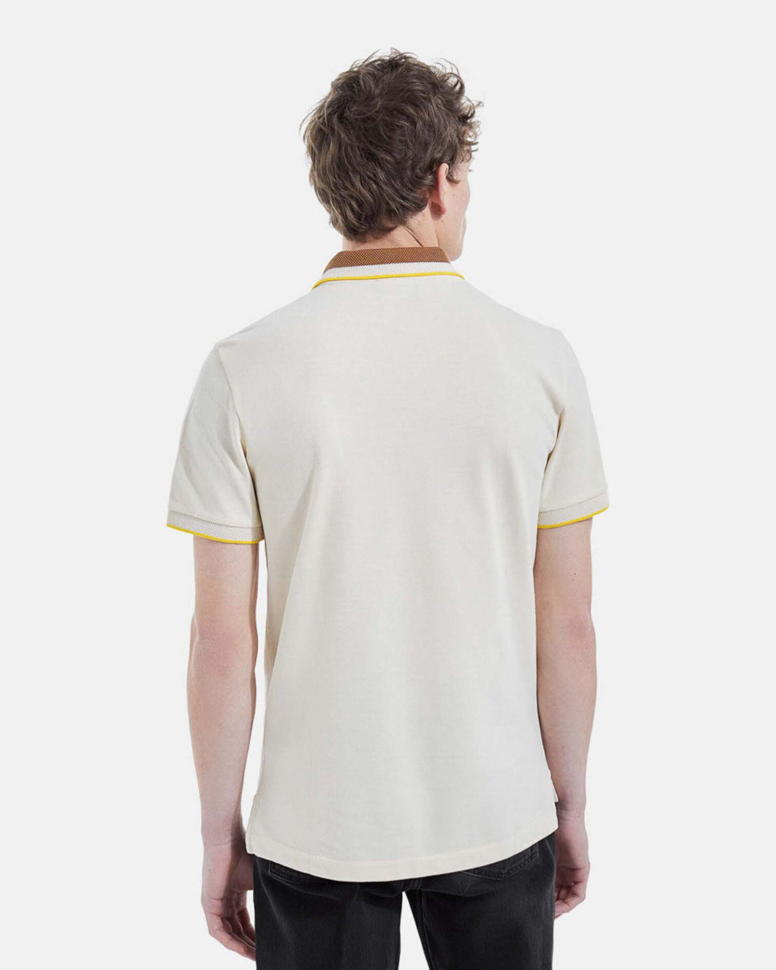 Short-sleeved ecru polo with knitted collar, ECRU, hi-res image number null