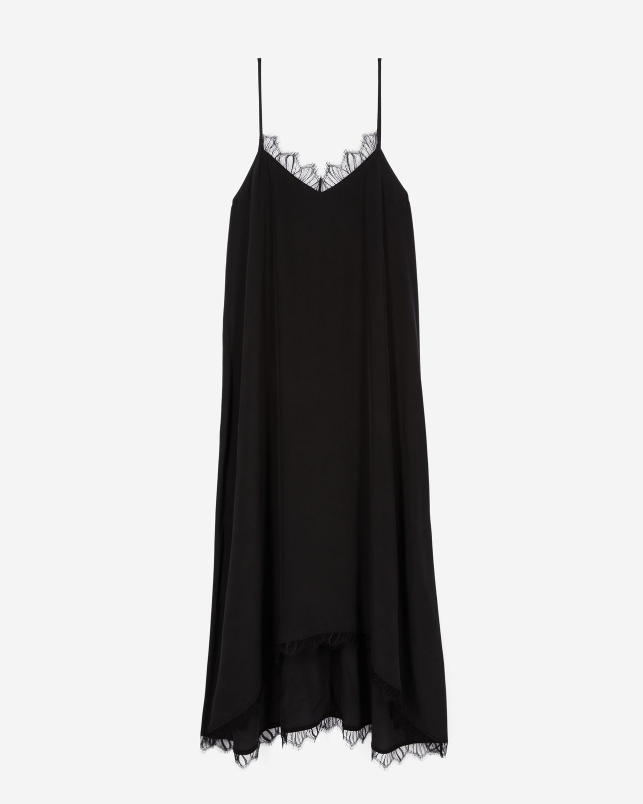 The Kooples WOMEN BLACK long black slip dress in washed silk