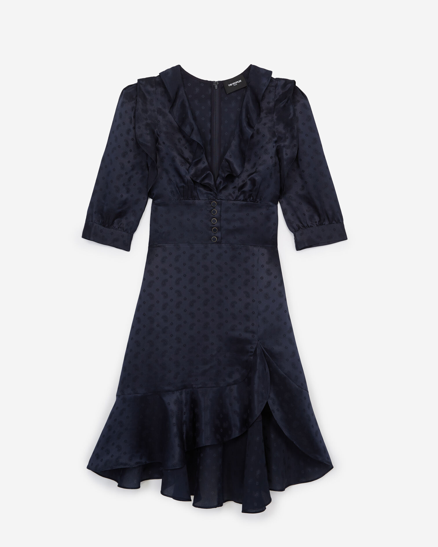 Navy blue jacquard short frilly dress, NAVY, hi-res image number null