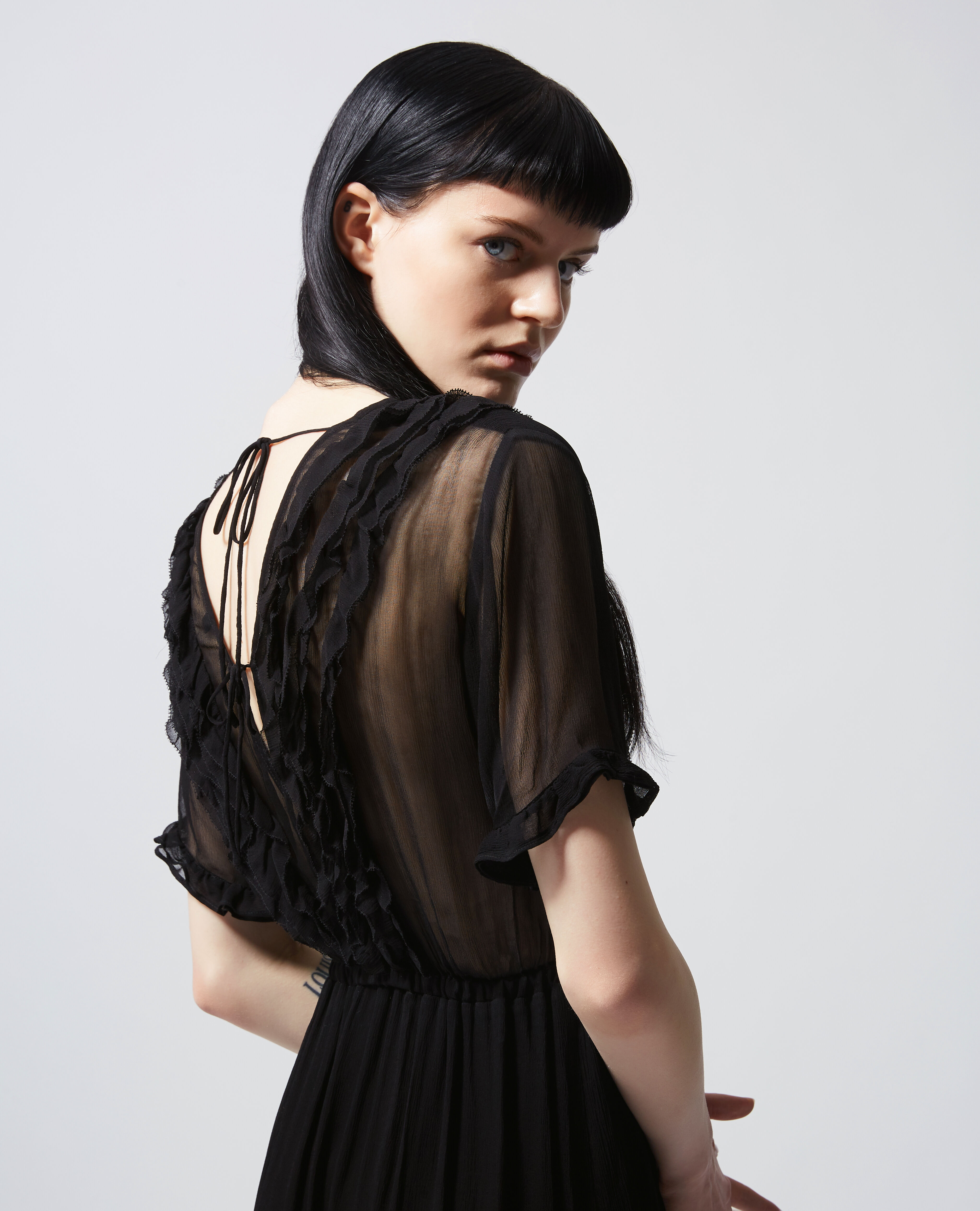 Plunging black dress clearance