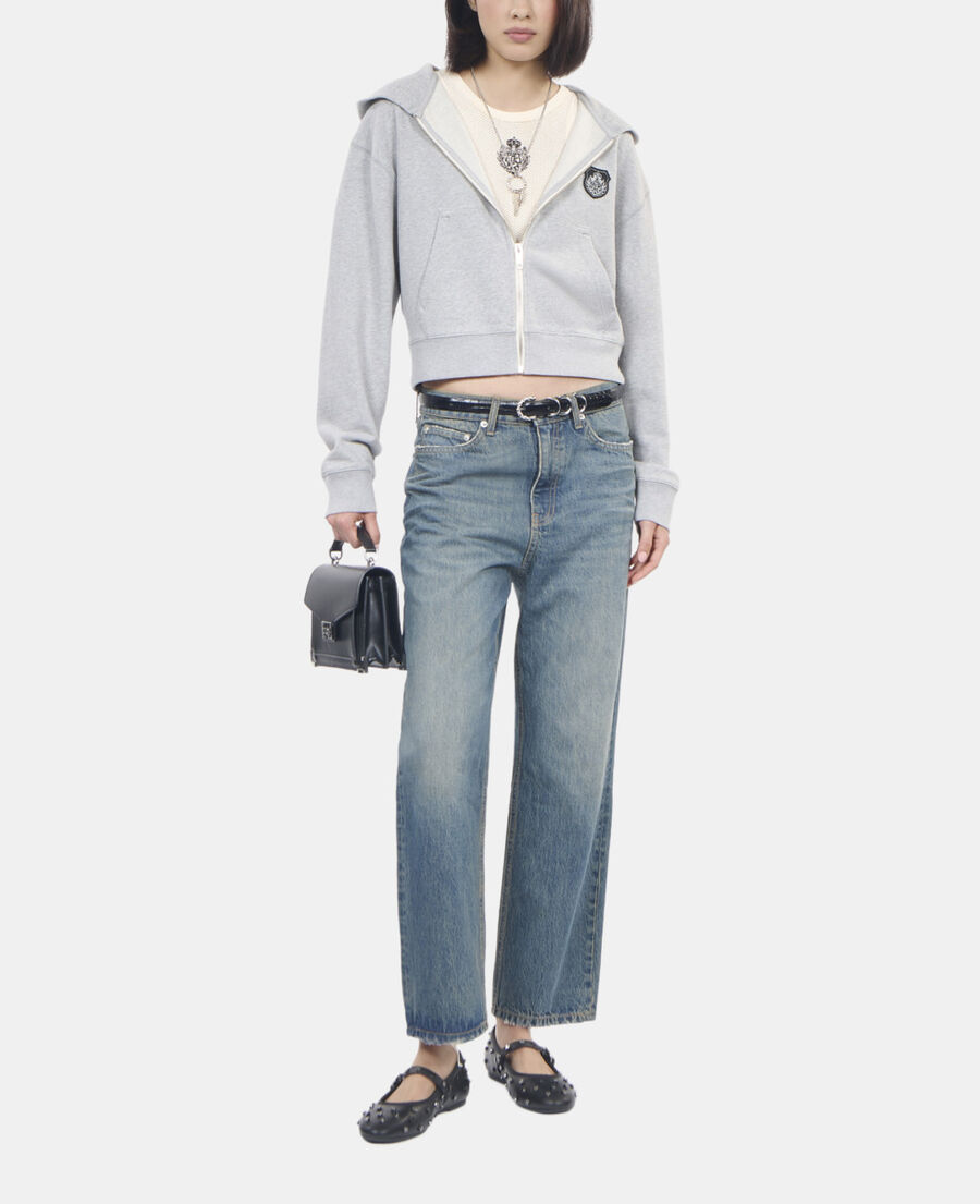 The Kooples F LIGHT GREY MELANGE grey blazon hoodie