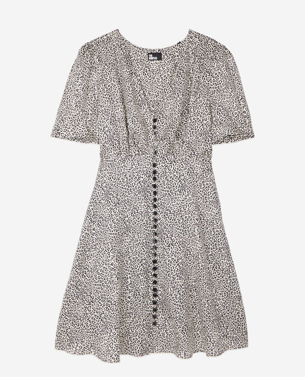 short printed dress with buttons