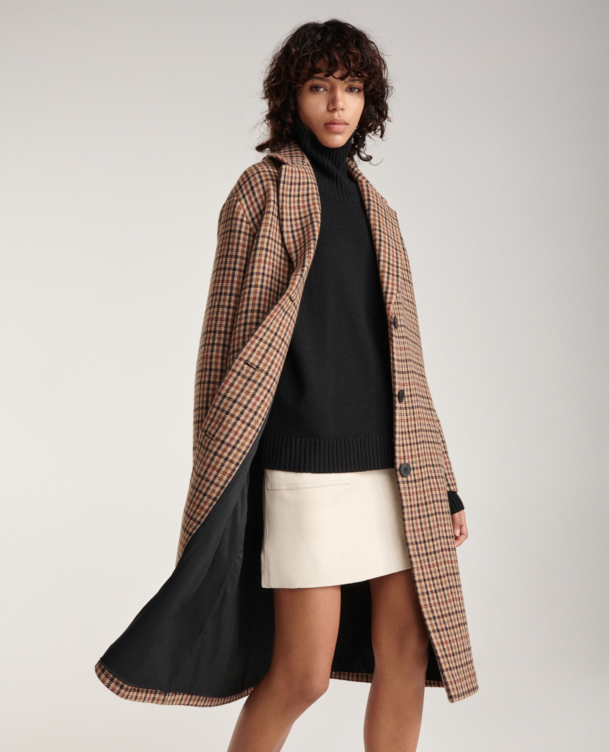 Double-faced check wool coat, BROWN, hi-res image number null