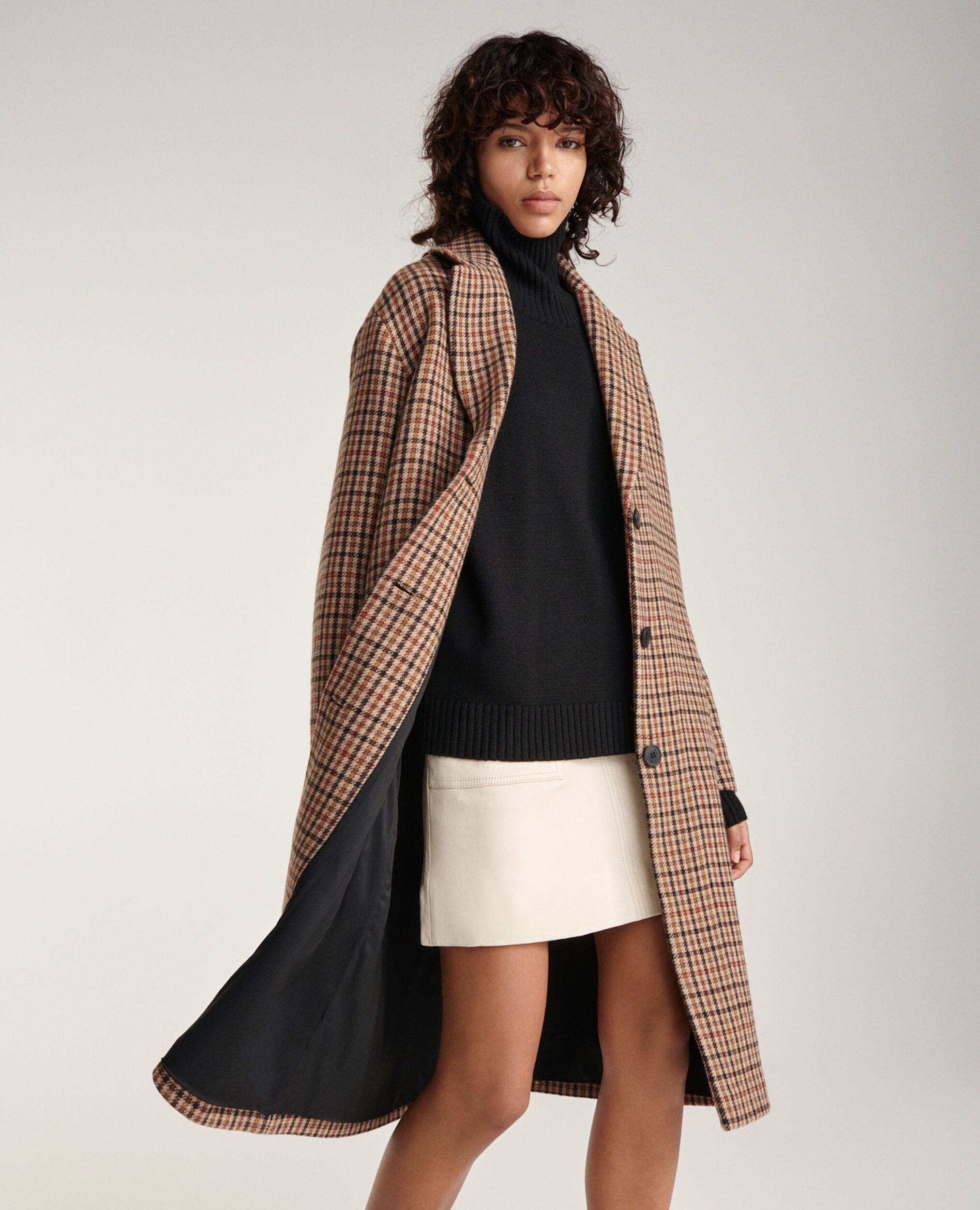 Manteau laine double face à carreaux, BROWN, hi-res image number null