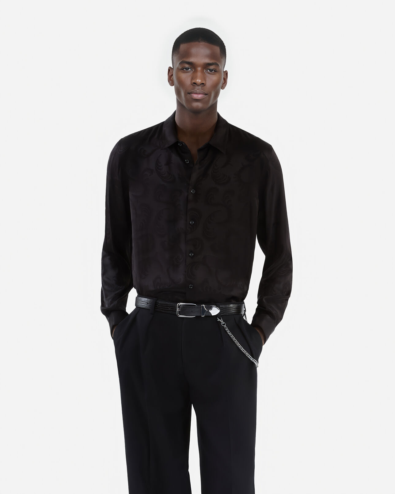 The Kooples HOMME BLACK chemise jacquard plumes noire