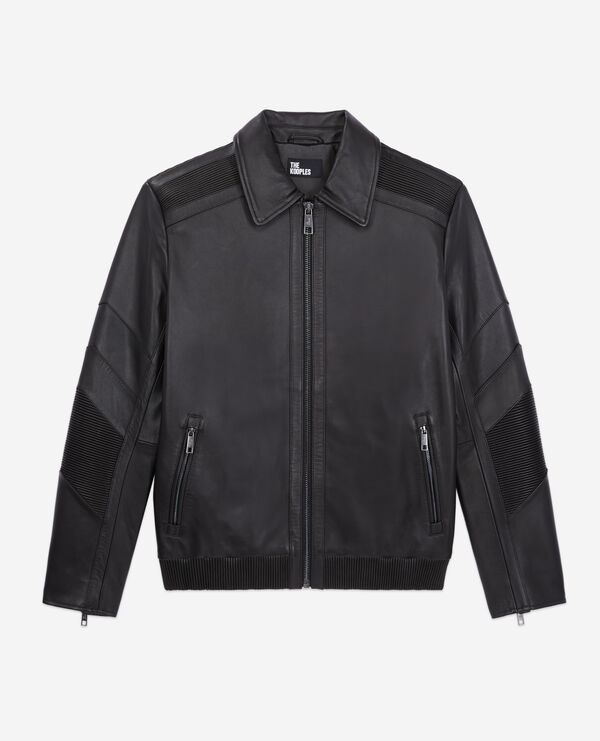 blouson biker en cuir noir