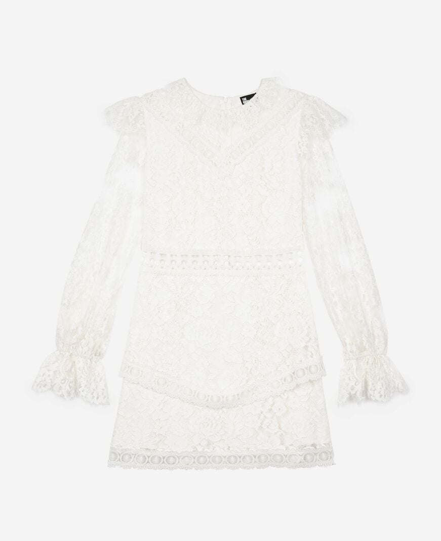 The Kooples FEMME WHITE robe courte en dentelle écrue