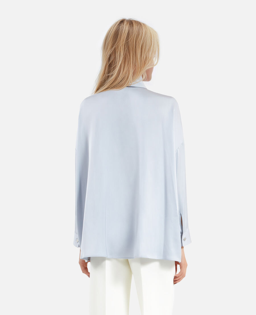 The Kooples WOMEN BLUE GREY loose fit blue silk shirt