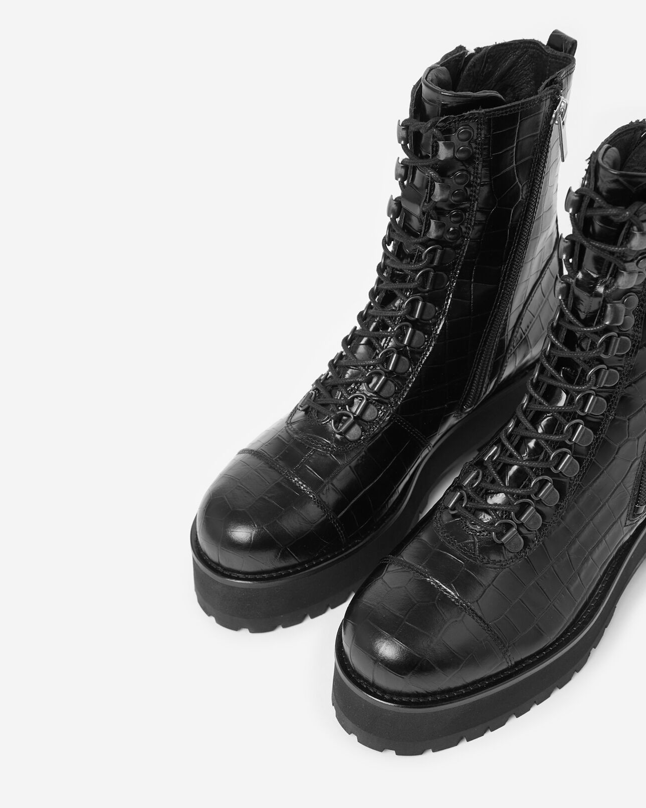 The Kooples FEMME BLACK boots lacets cuir noir semelle crantée