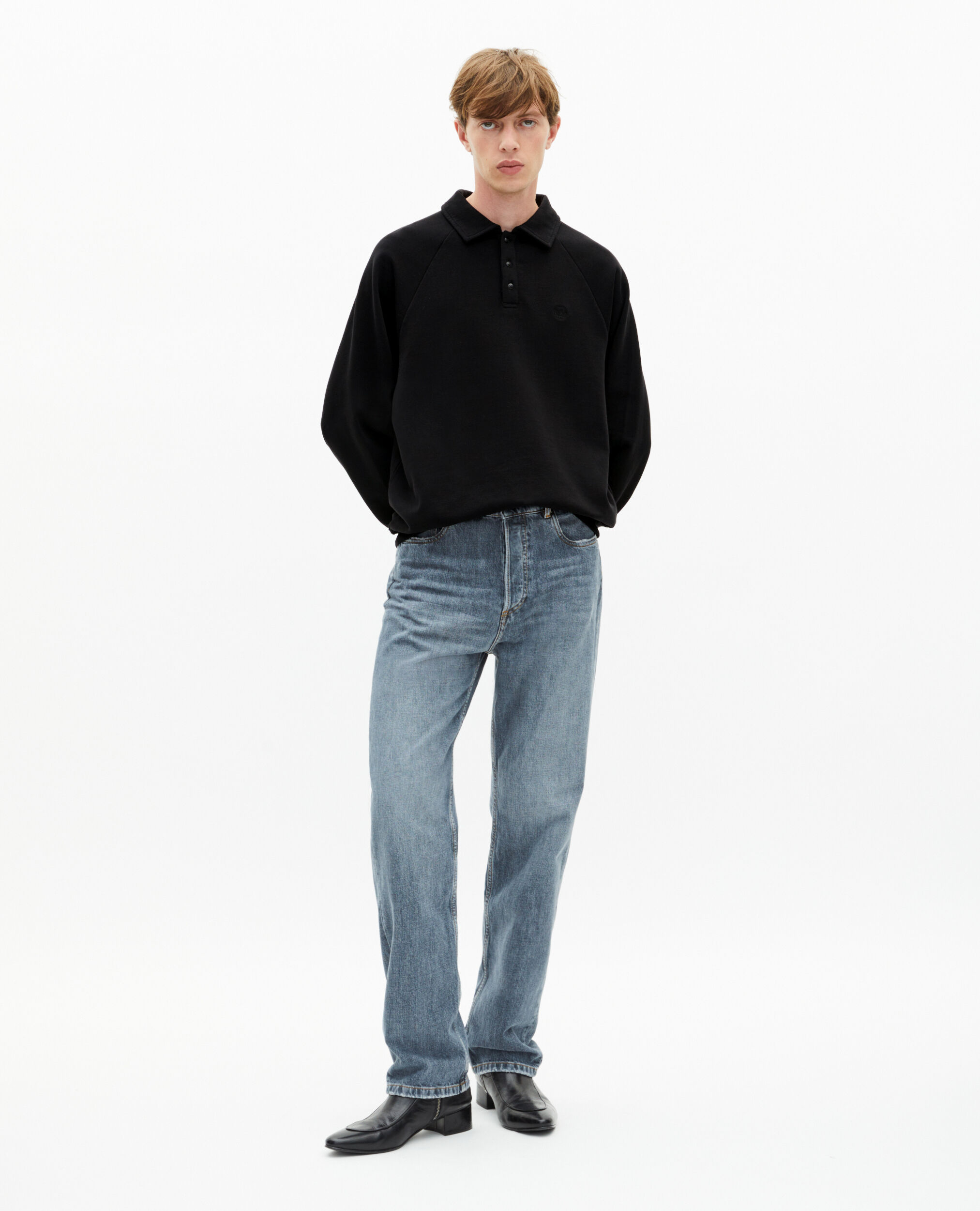 Sweatshirt col polo noir, BLACK WASHED, hi-res image number null