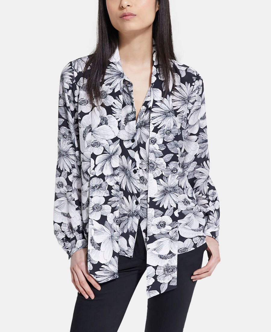 floral silk shirt pussy bow collar