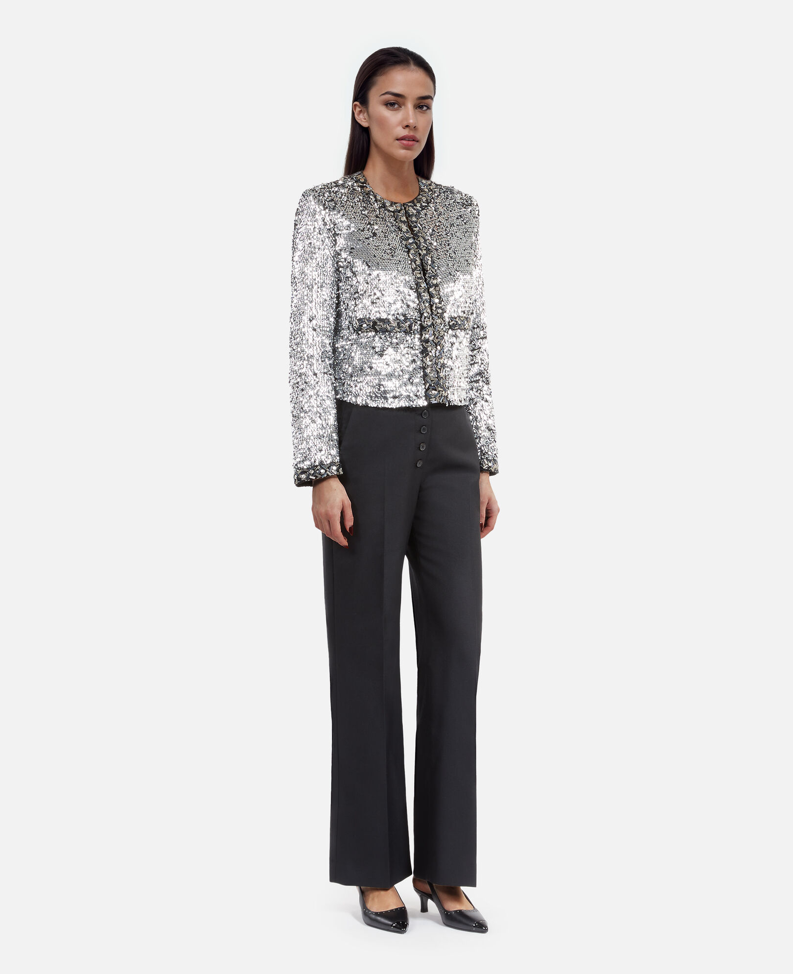 The Kooples WOMEN SILVER silver sequin and pearl jacket