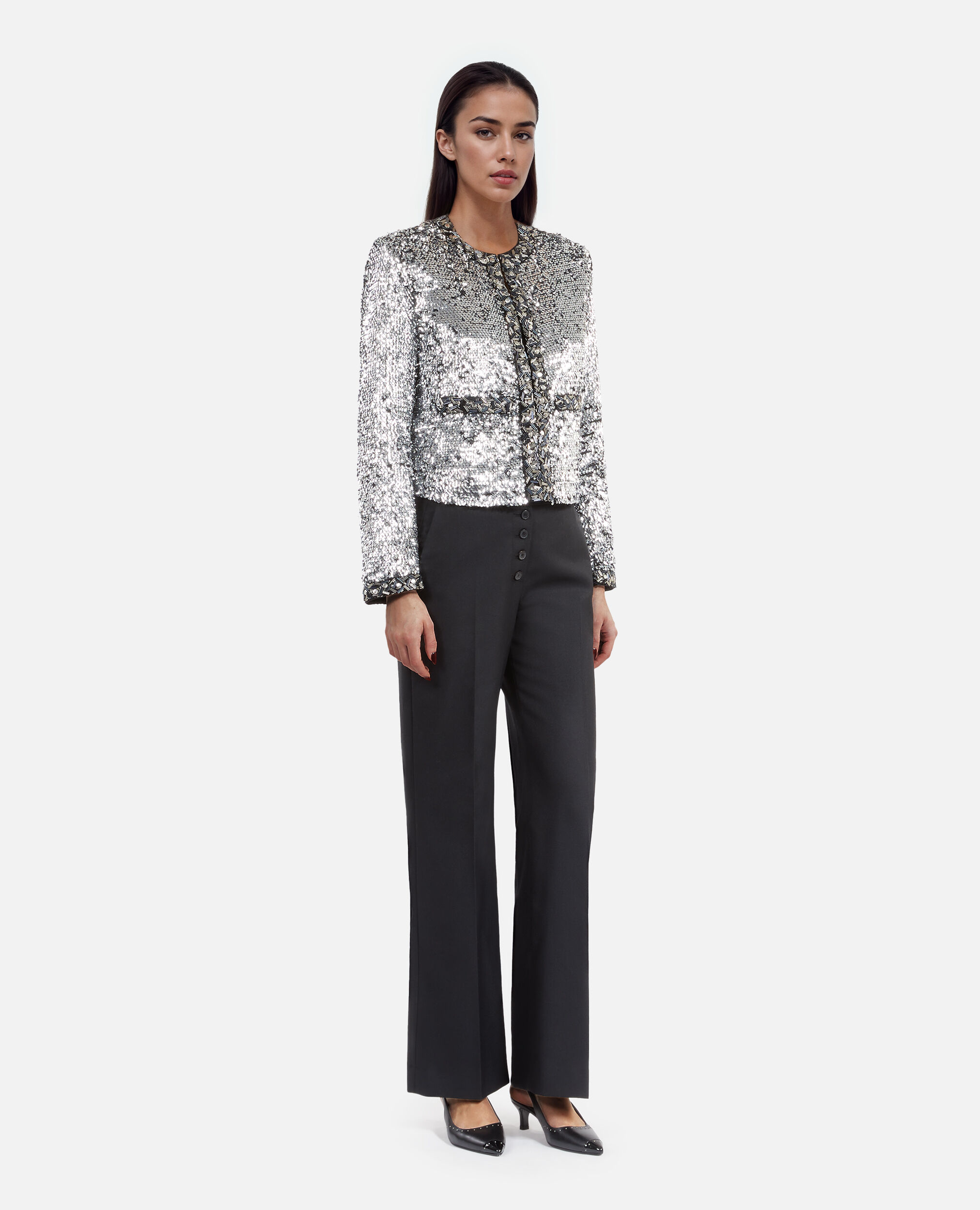 Silver sequin and pearl jacket, SILVER, hi-res image number null