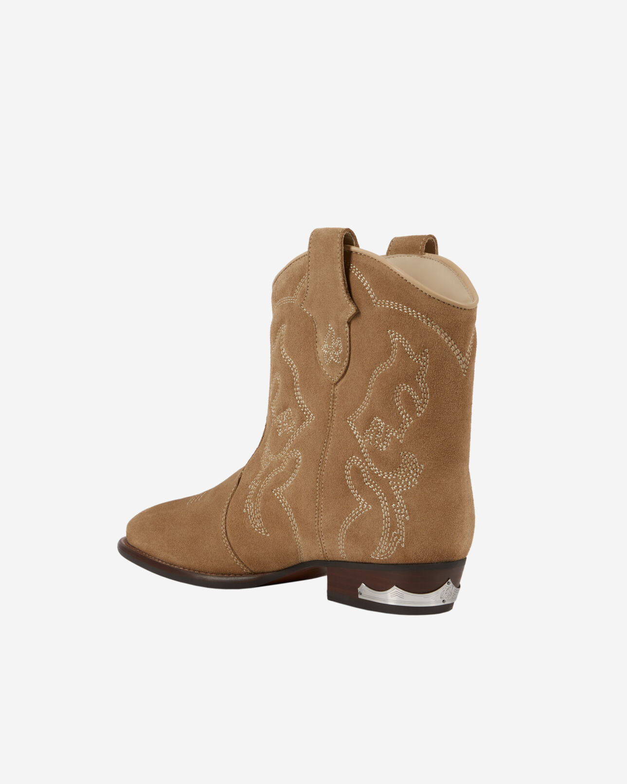 The Kooples WOMEN BROWN western ankle boots in beige suede leather