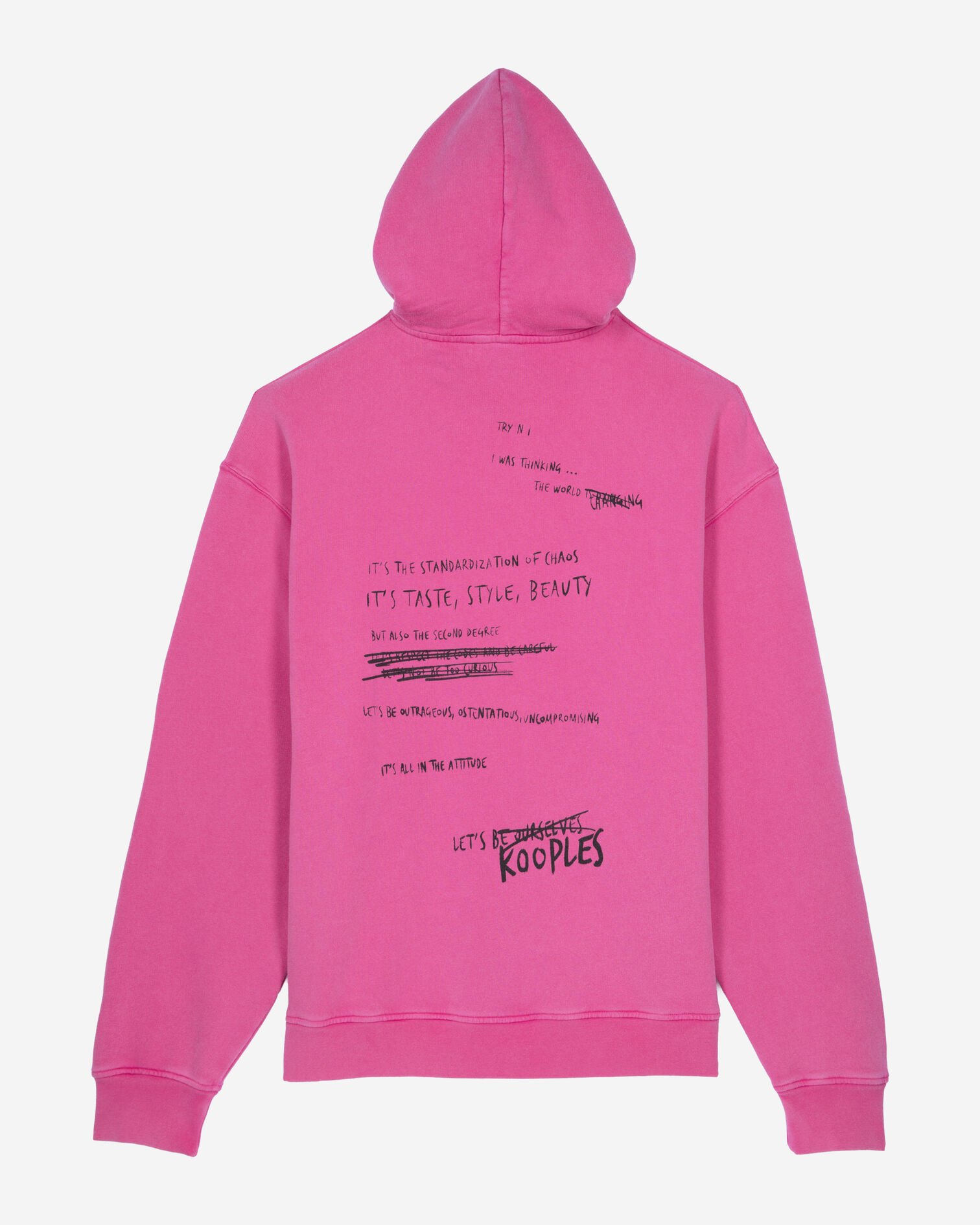 What is pink hooded sweatshirt, FUSHIA, hi-res image number null