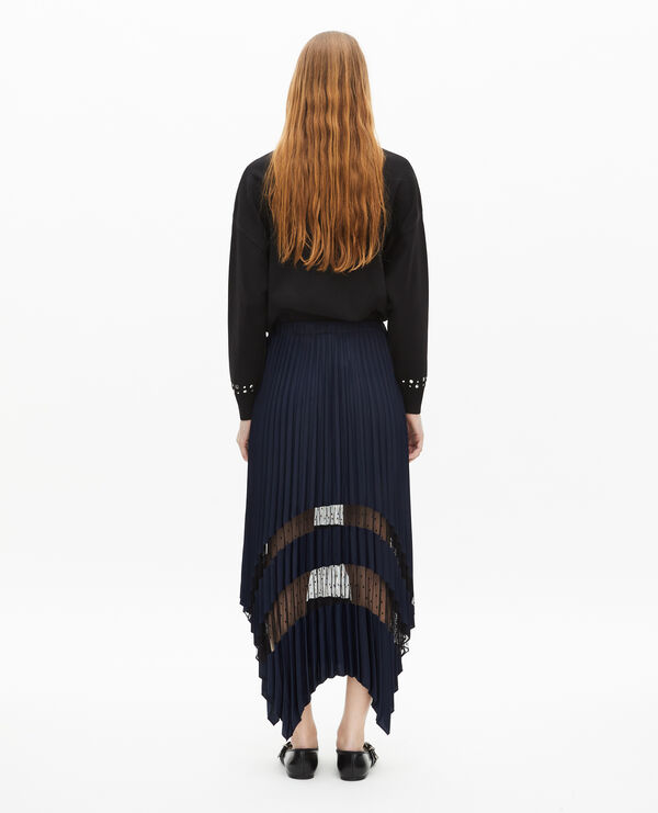 The Kooples WOMEN NAVY navy blue pleated long skirt