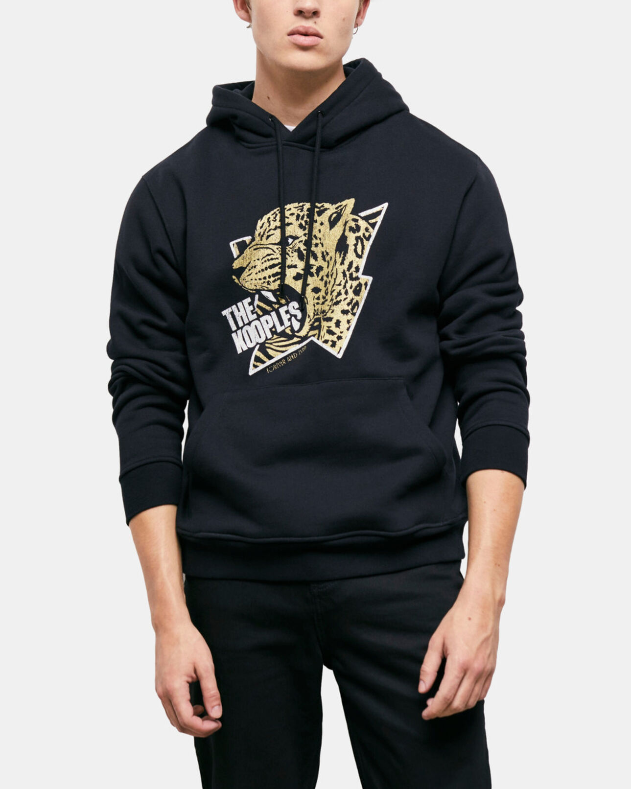 The Kooples HOMME BLACK-ANTIC GOLD sweatshirt à capuche sérigraphié tigre