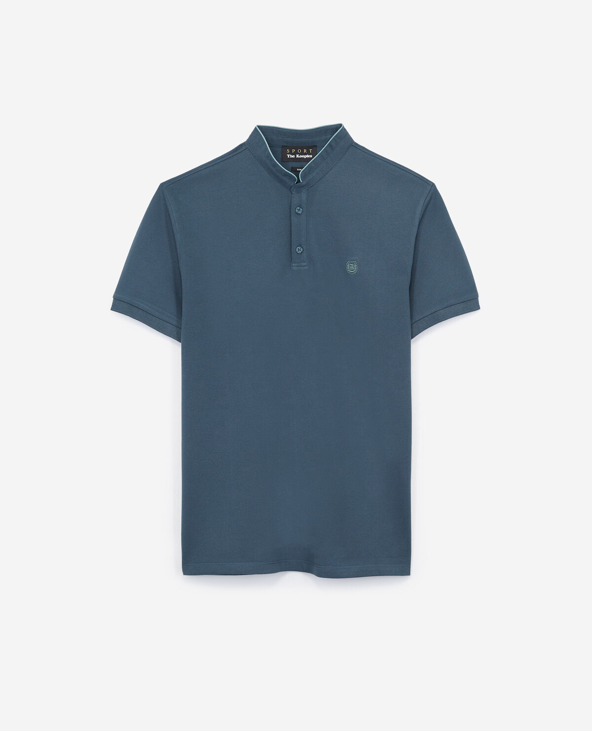 Collarless cotton piqu polo shirt