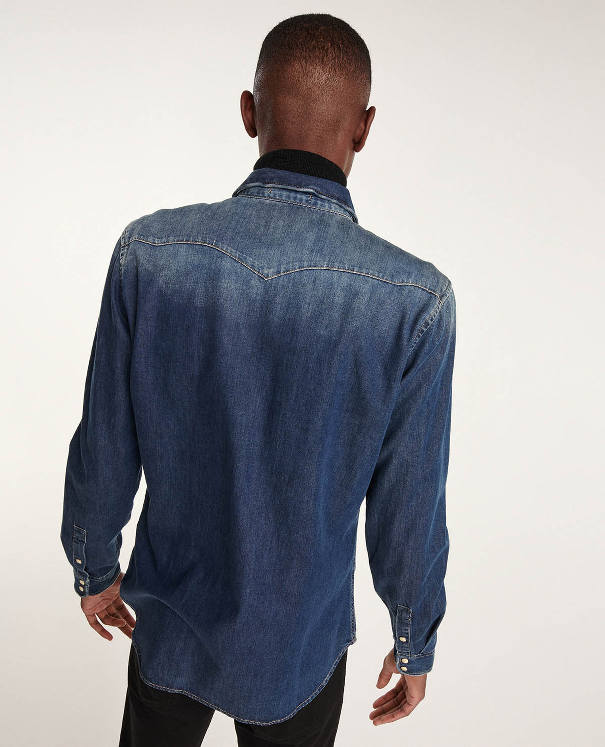 Chemise jean bleu délavée style western, BLUE, hi-res image number null