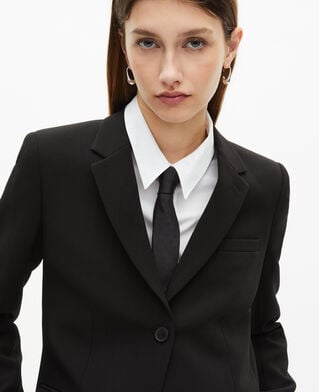 The Kooples FEMME BLACK veste de costume en crêpe noire coupe structurée
