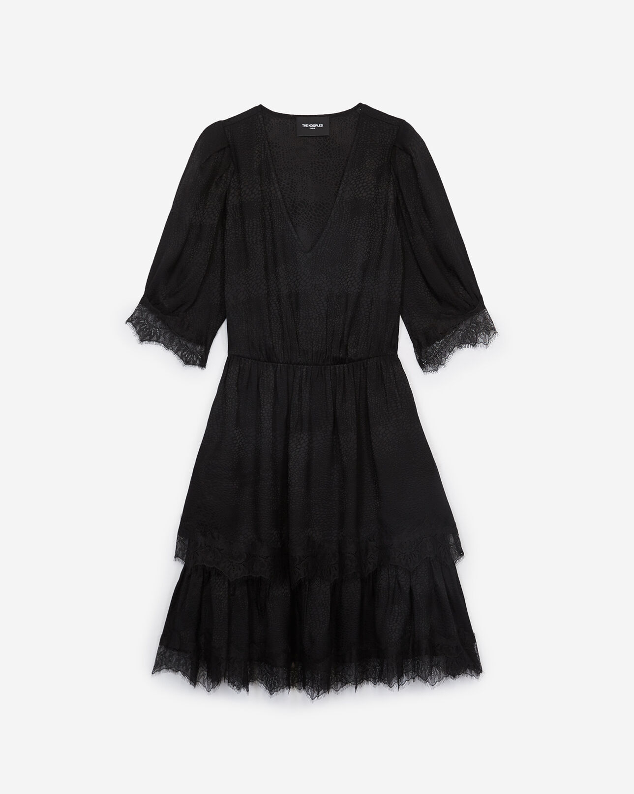 The Kooples FEMME BLACK robe rock manches courtes jacquard noir