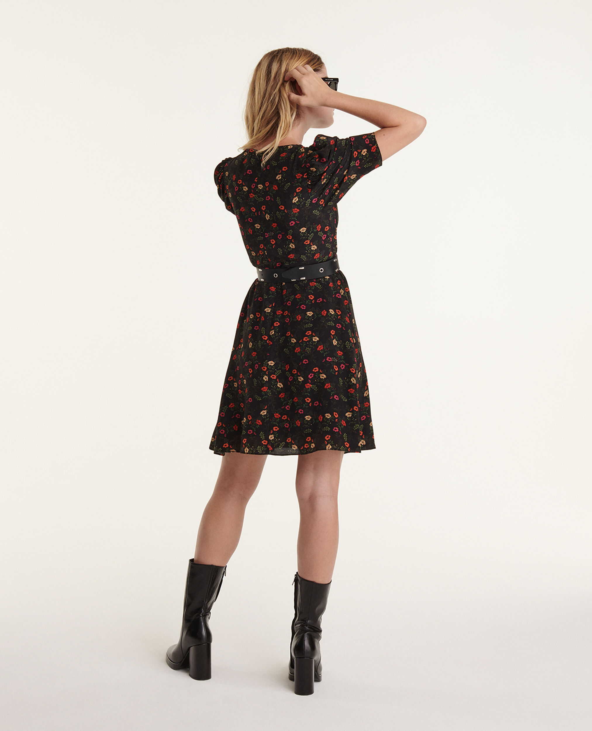 Short printed dress with gathered shoulders, MULTICOLOR, hi-res image number null