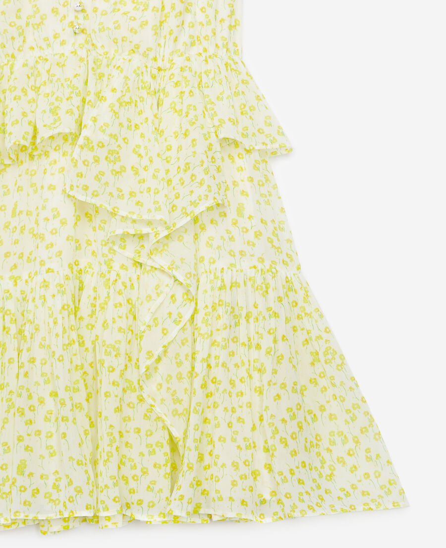 robe courte blanche et jaune à volants