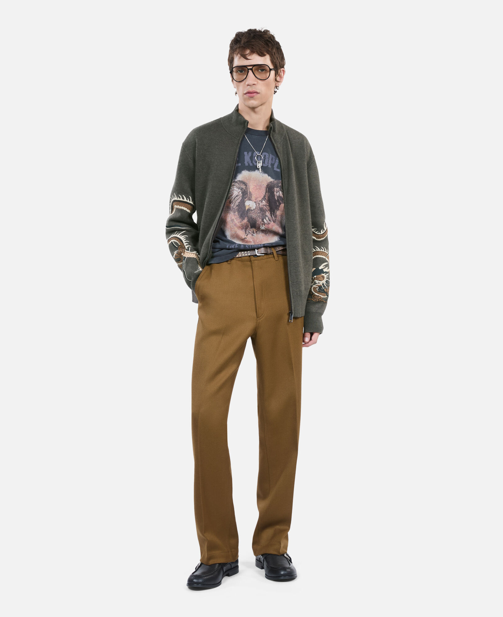 The Kooples MEN KAKI khaki wool blend cardigan