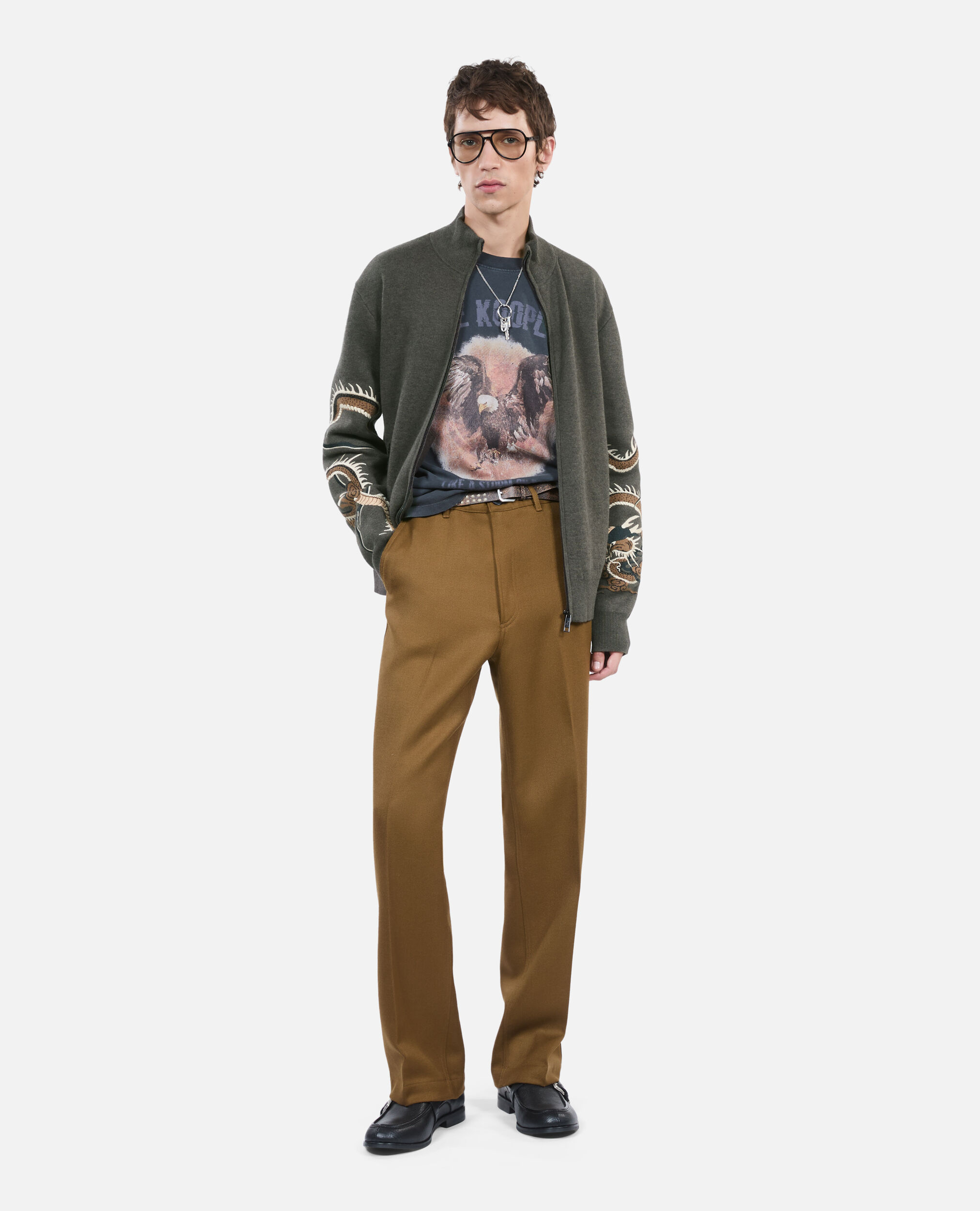 Khaki wool blend cardigan, KAKI, hi-res image number null