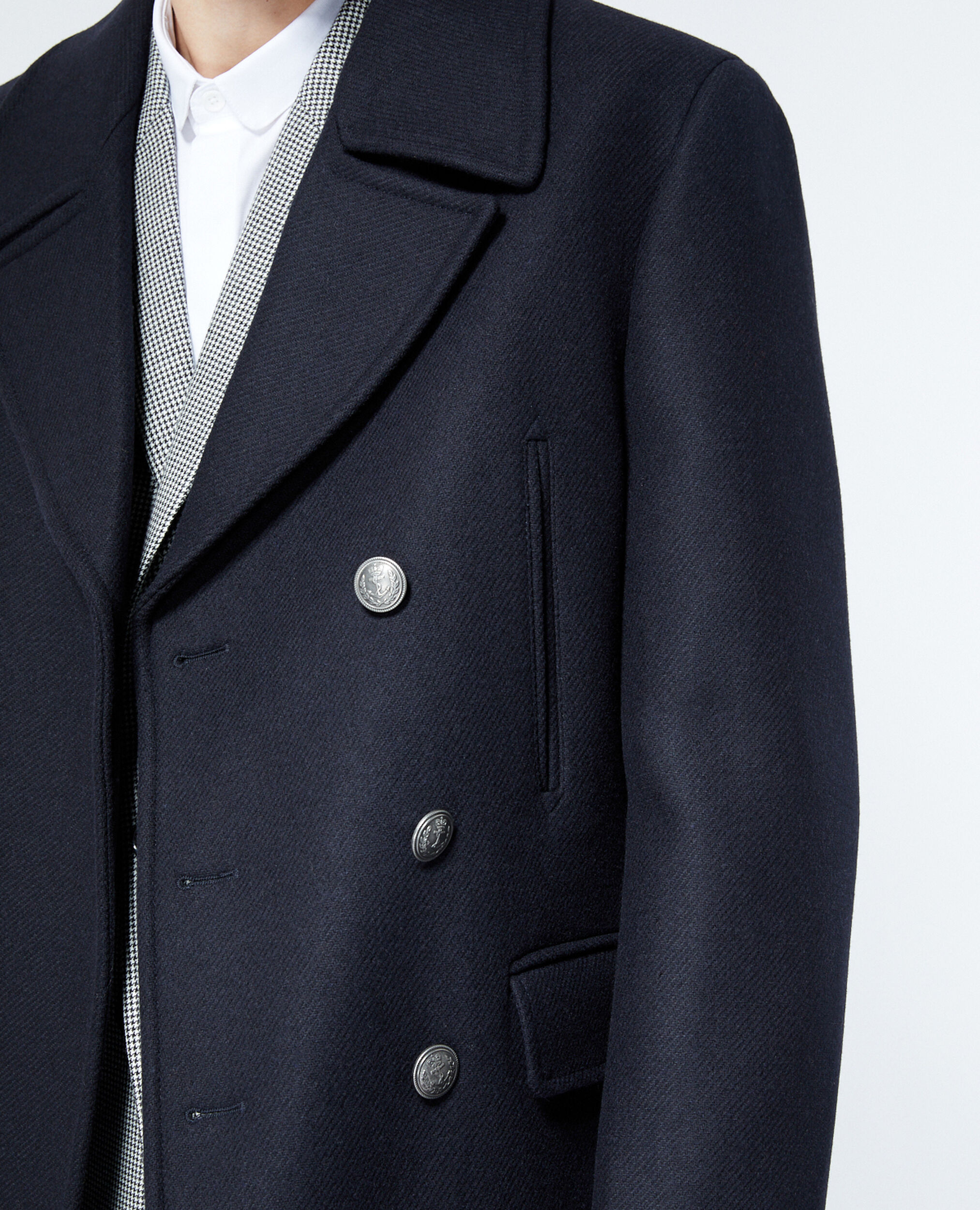 Navy blue wool pea coat with black buttons The Kooples