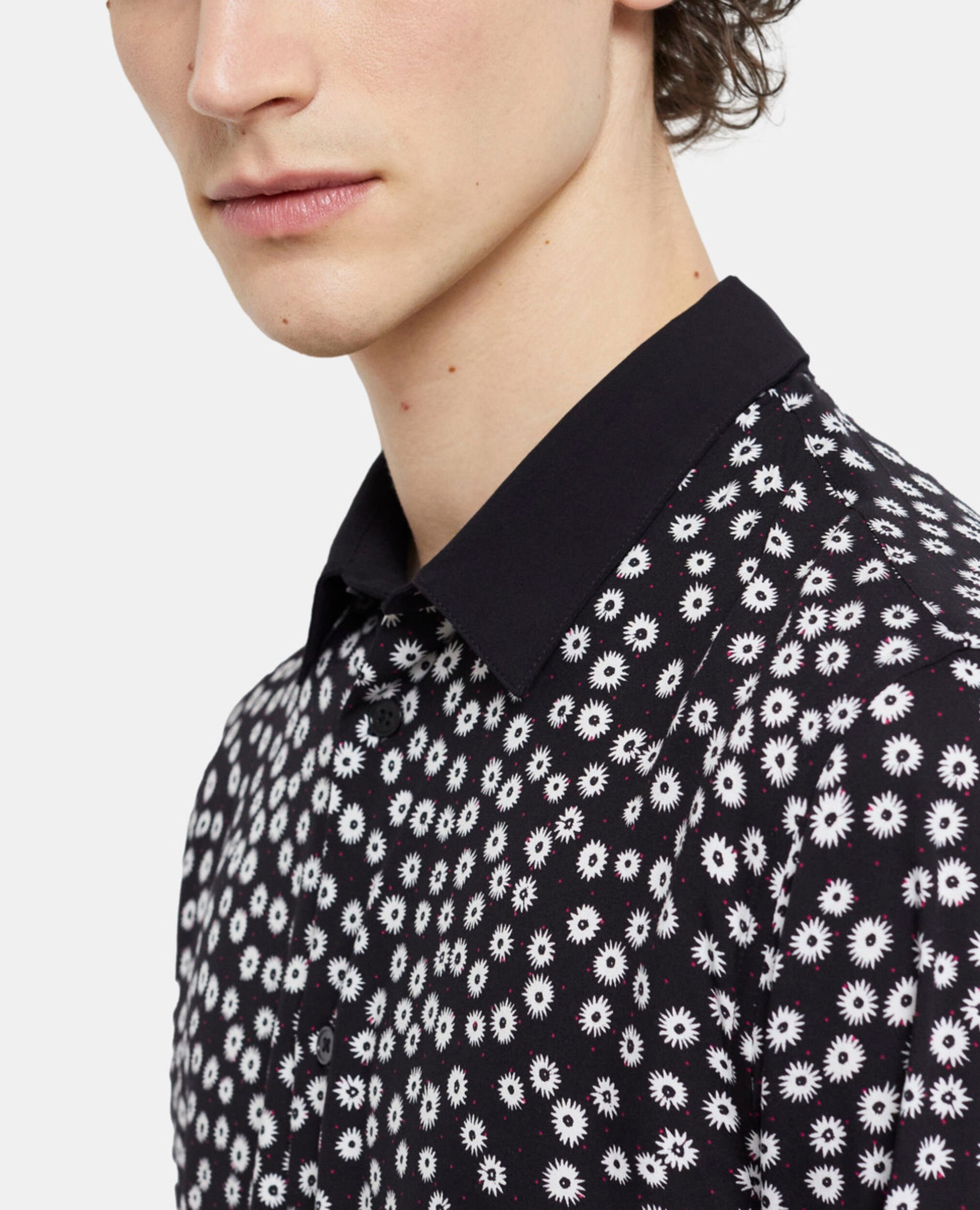 Printed classic-collar shirt, BLACK WHITE, hi-res image number null