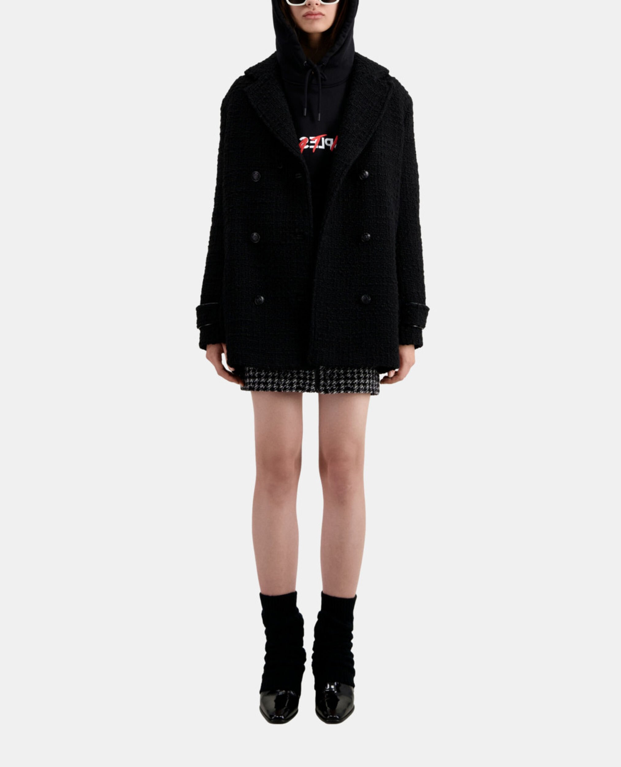 Short black tweed coat, BLACK, hi-res image number null