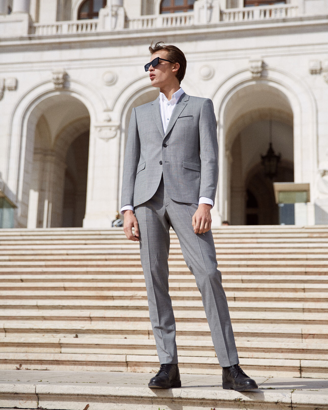 The Kooples MEN BLACK STONE grey wool suit jacket with small check motif