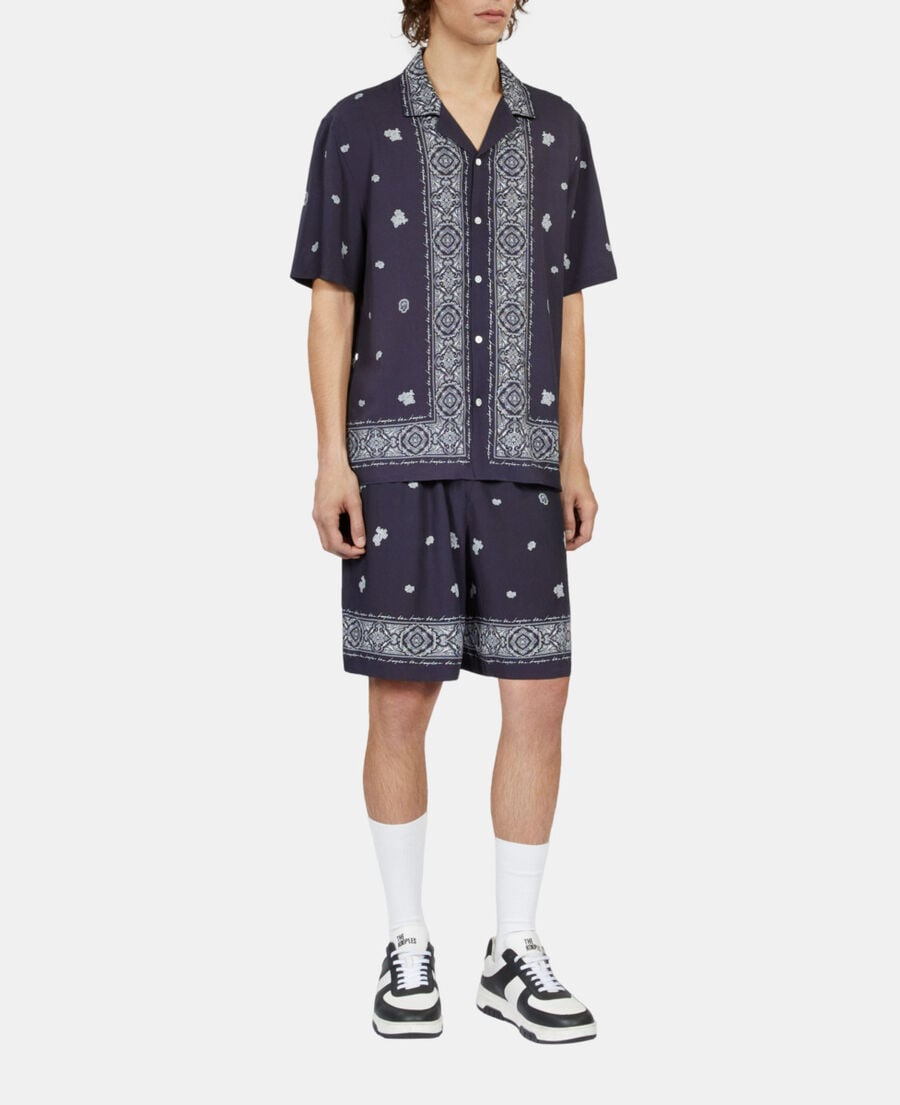 The Kooples HERREN NAVY / WHITE kurzärmeliges hemd mit print