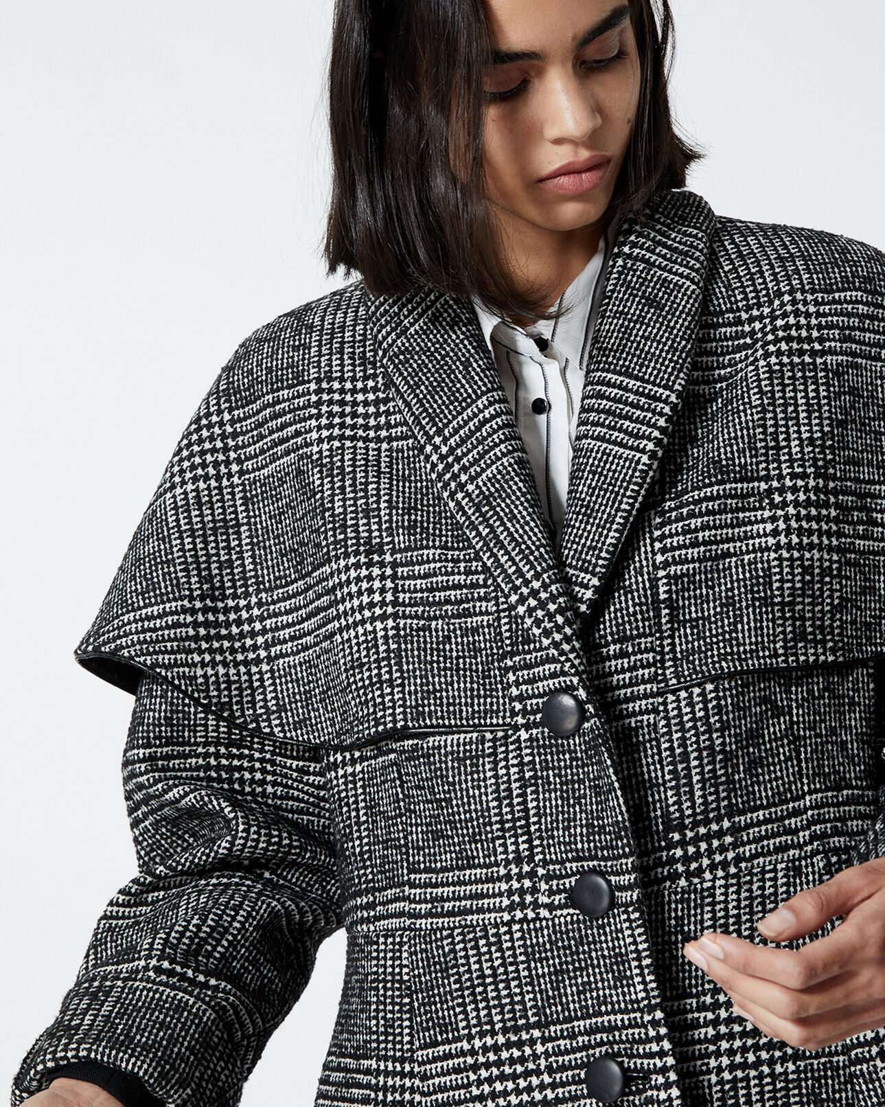 The Kooples FEMME BLACK WHITE manteau laine bicolore façon cape