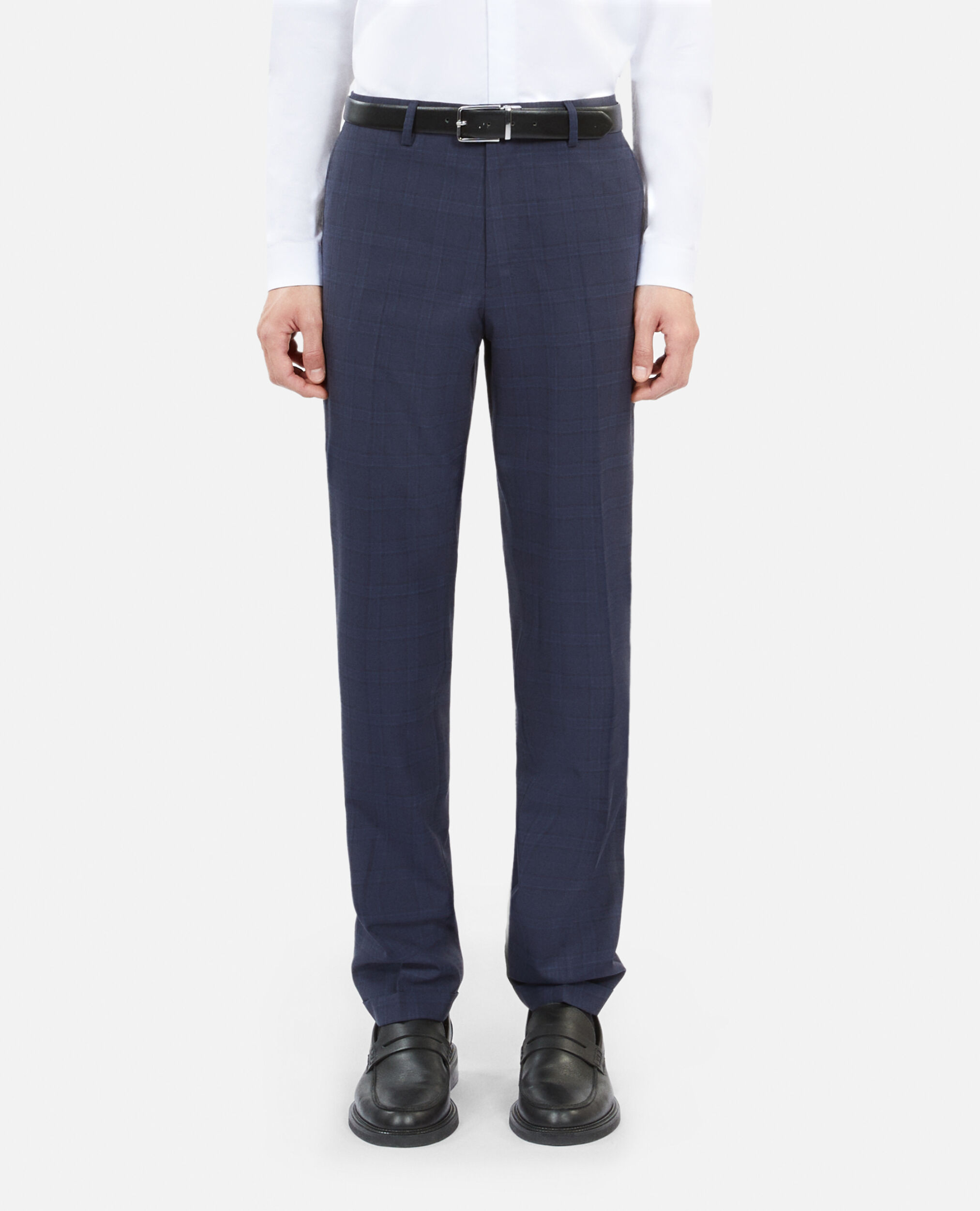 Navy blue Prince of Wales wool suit trousers, NAVY, hi-res image number null