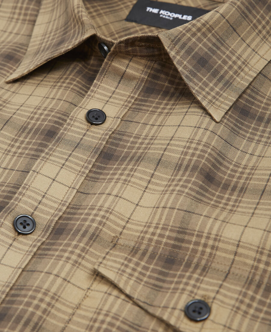 The Kooples HOMME BROWN chemise col classique beige à carreaux
