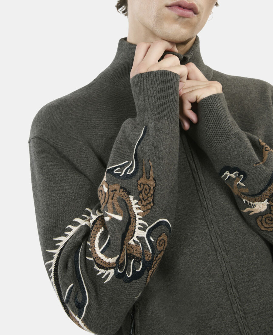 The Kooples HERREN KAKI khakifarbener cardigan aus wollmischung